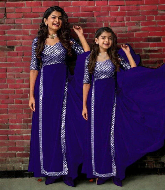 Special Deepavali Mother+Daughter Heavy Georgette Gowns Combo Royal Blue Gowns Shopin Di Apparels 