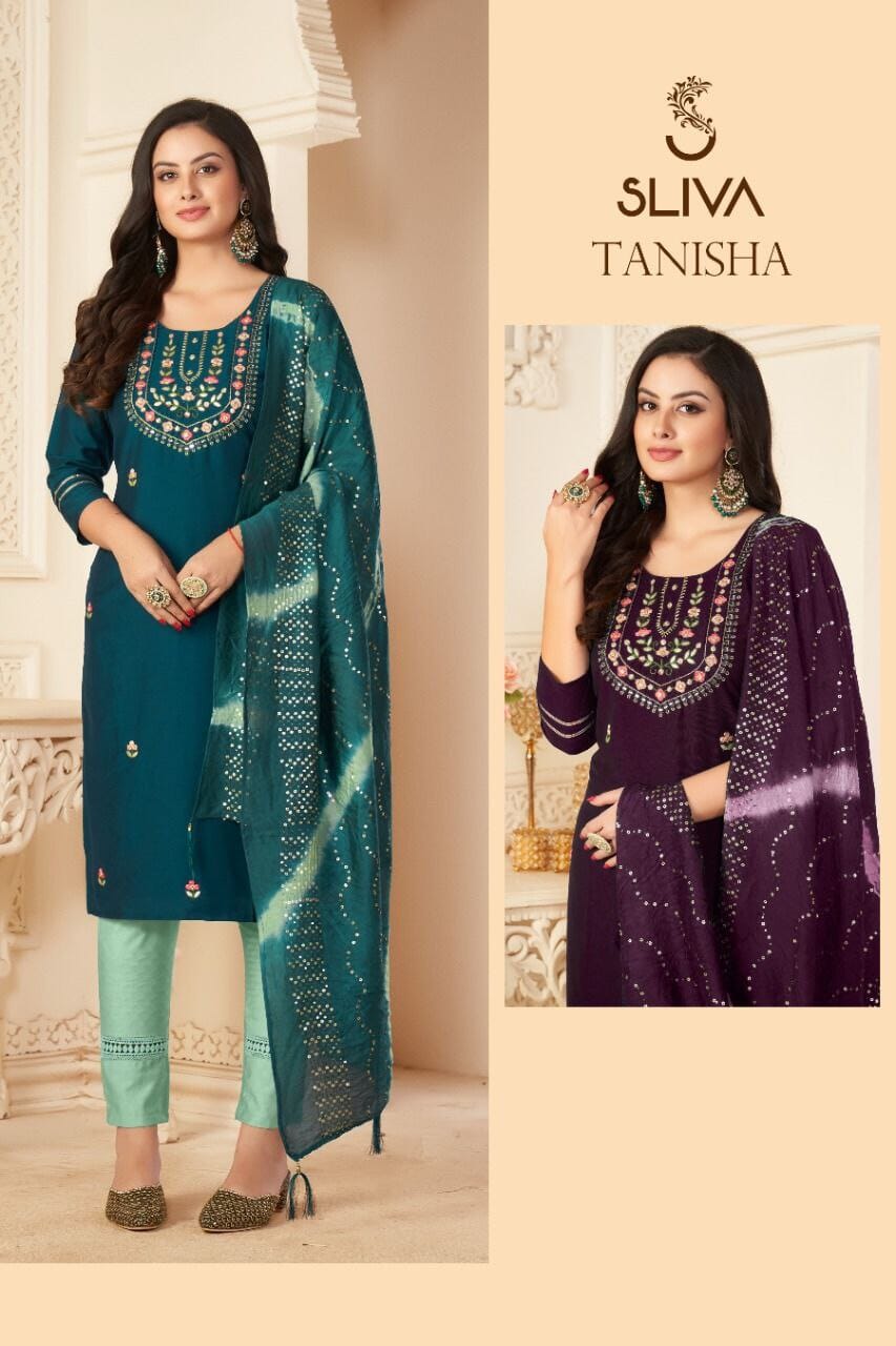 Tanisha Chinon silk with Handwork Designer Suit Designer Suits Tanisha 