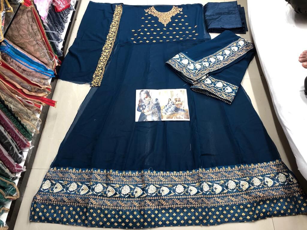 Teal Blue LT 1703 Banglory Silk Georgette with Embroidery work Anarkali Suit Designer Suits shopindi.sg 