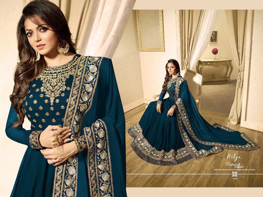 Teal Blue LT 1703 Banglory Silk Georgette with Embroidery work Anarkali Suit Designer Suits shopindi.sg 