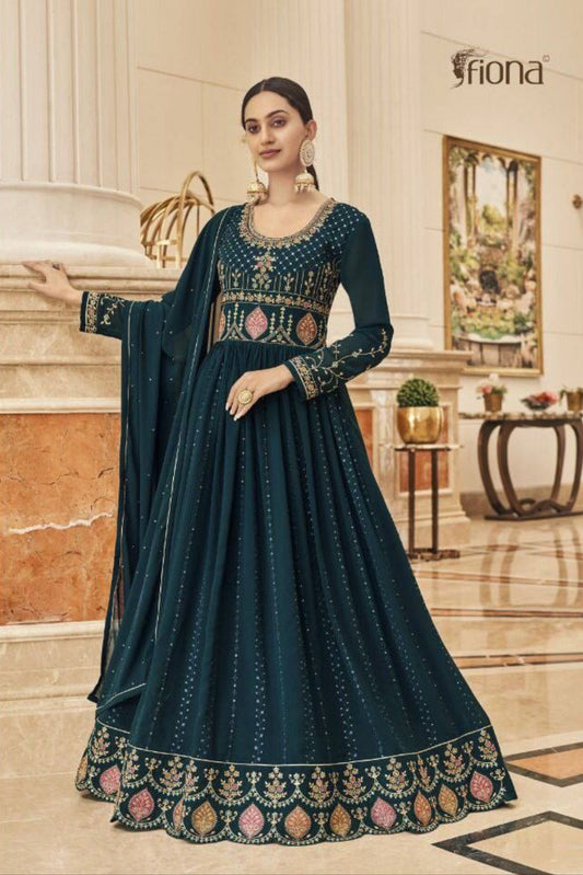 Turquoise Blue Heavy Faux Georgette With Embroidery Work Anarkali Suit Designer Suits Fiona 