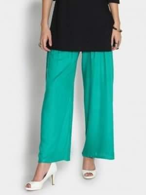 Turquoise Plain Rayon Plazzo Pants - Shopindiapparels.com