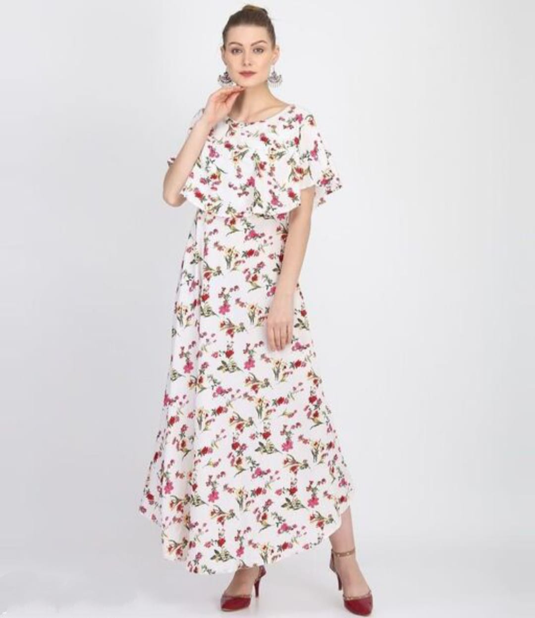 White Crepe Floral Heavy Crepe Gown gown Shopindiapparels.com 