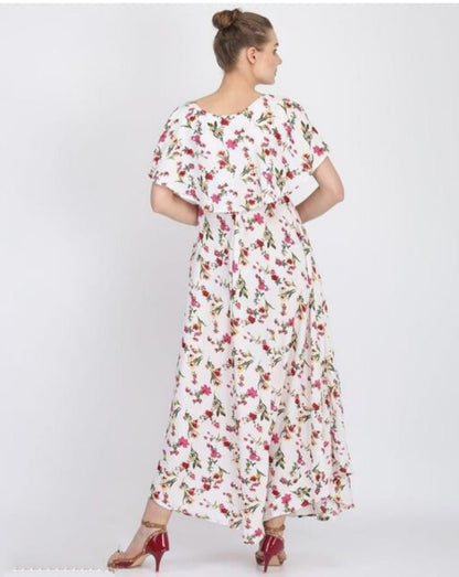 White Crepe Floral Heavy Crepe Gown gown Shopindiapparels.com 