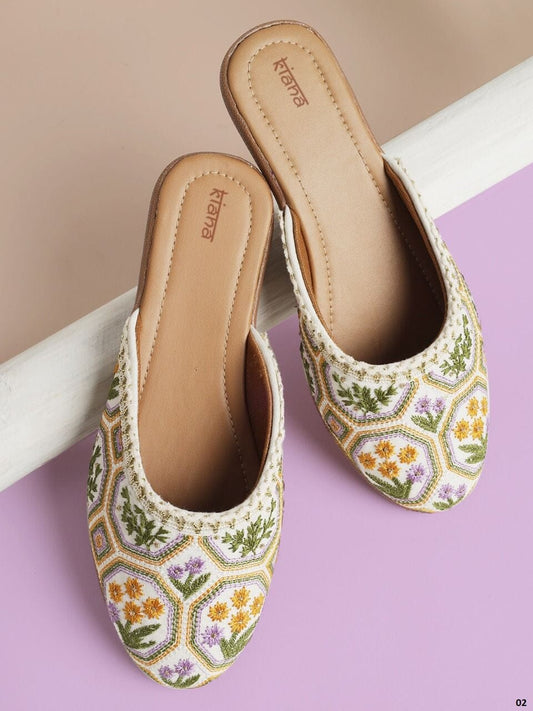 White Designer Floral Embroidered Mojaris Indian Covered Shoes Mojaries Kiana 