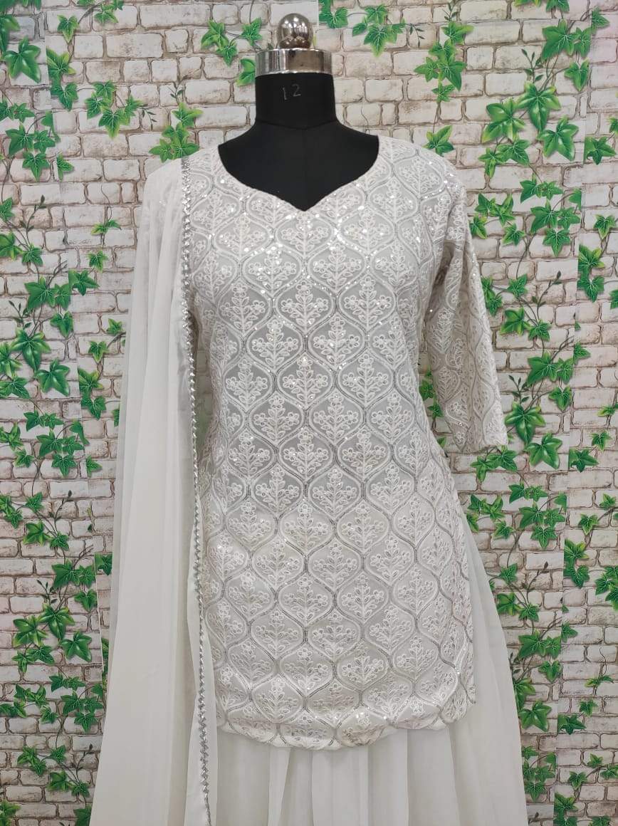 White Heavy Georgette Embroidered Lehenga 3pc Lehenga Shopindiapparels.com 