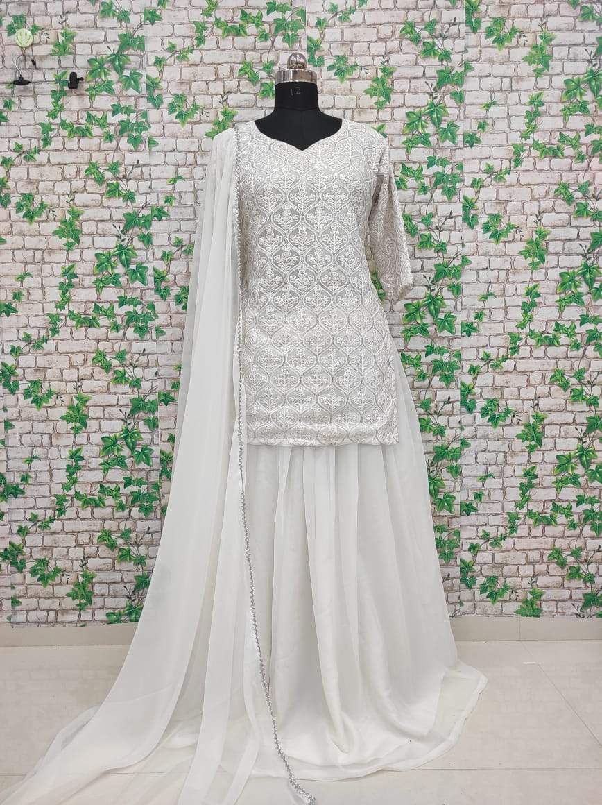 White Heavy Georgette Embroidered Lehenga 3pc Lehenga Shopindiapparels.com 