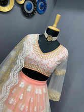 Load image into Gallery viewer, White Pink Designer Soft Net 3pc Lehenga Choli 3pc Lehenga Shopindiapparels.com 