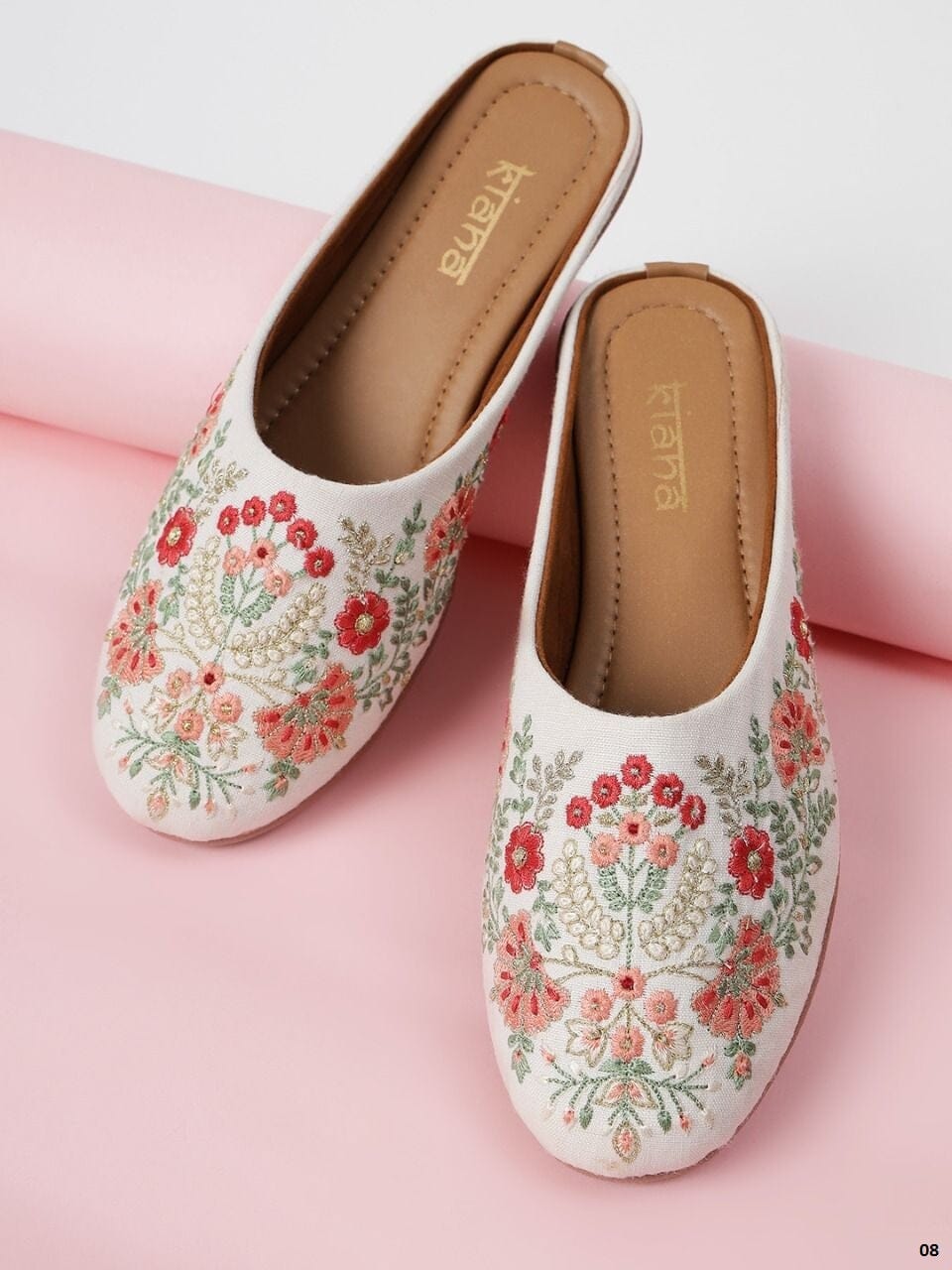 White Red Designer Floral Embroidered Mojaris Indian Covered Shoes Mojaries Kiana 