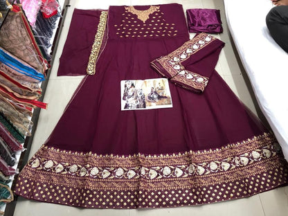 Wine LT 1703 Banglory Silk Georgette with Embroidery work Anarkali Suit Designer Suits shopindi.sg 