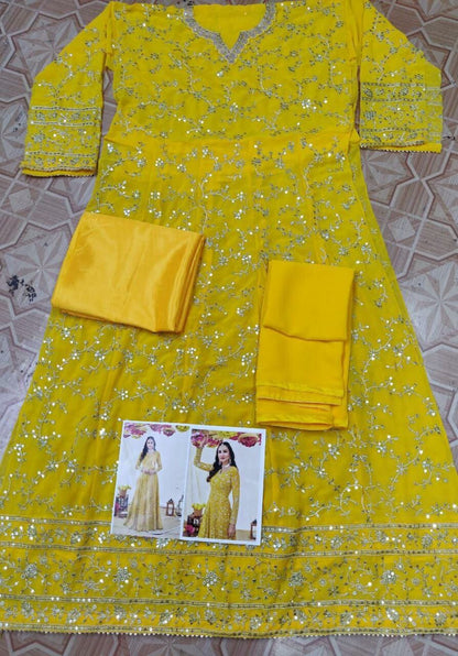 Yellow Heavy Blooming Fox Georgette with Embroidery Anarkali Suit Designer Suits shopindi.sg 