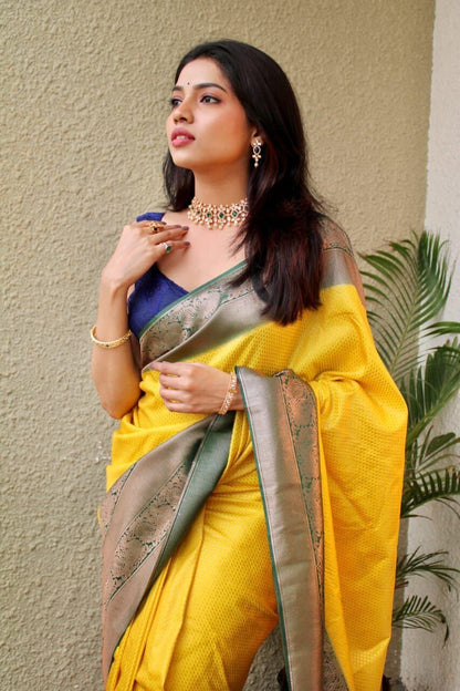 Yellow Kadwa Weave Lichi Banarasi Saree shopindi.sg 