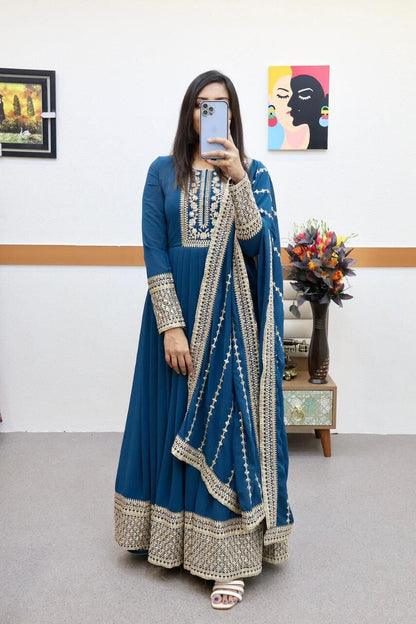 ZC 8955 Blue Georgette Sequence work Gown with Dupatta Gown with Dupatta shopindi.sg 